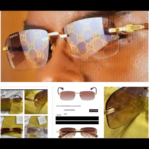 GUCCI VERY COOL ,UNISEX WITH LOGO “ GG” ON RIMLESS RECTANGULAR SUNGLASSES - Picture 14 of 16